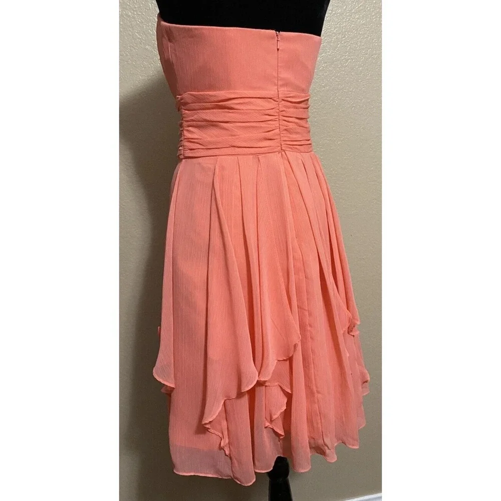 David's Bridal F15555 Dress Womens 6 Peach Strapless Chiffon Bridesmaid Formal - Picture 3 of 8